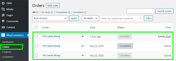 Configure Order Status WordPress iSMS E-Commerce australia