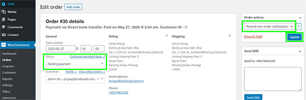Configure Order Status WordPress iSMS E-Commerce australia