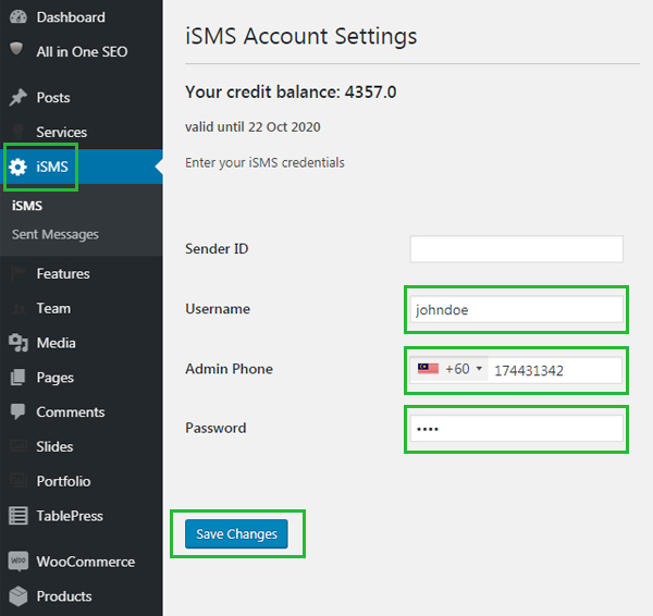 Configure WordPress iSMS Plugin australia