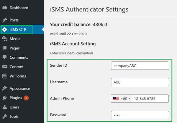 Configure WordPress iSMS Authenticator Plugin Australia