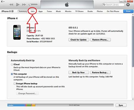 Extract iPhone contacts to csv file via itunes in Bulk SMS Australia